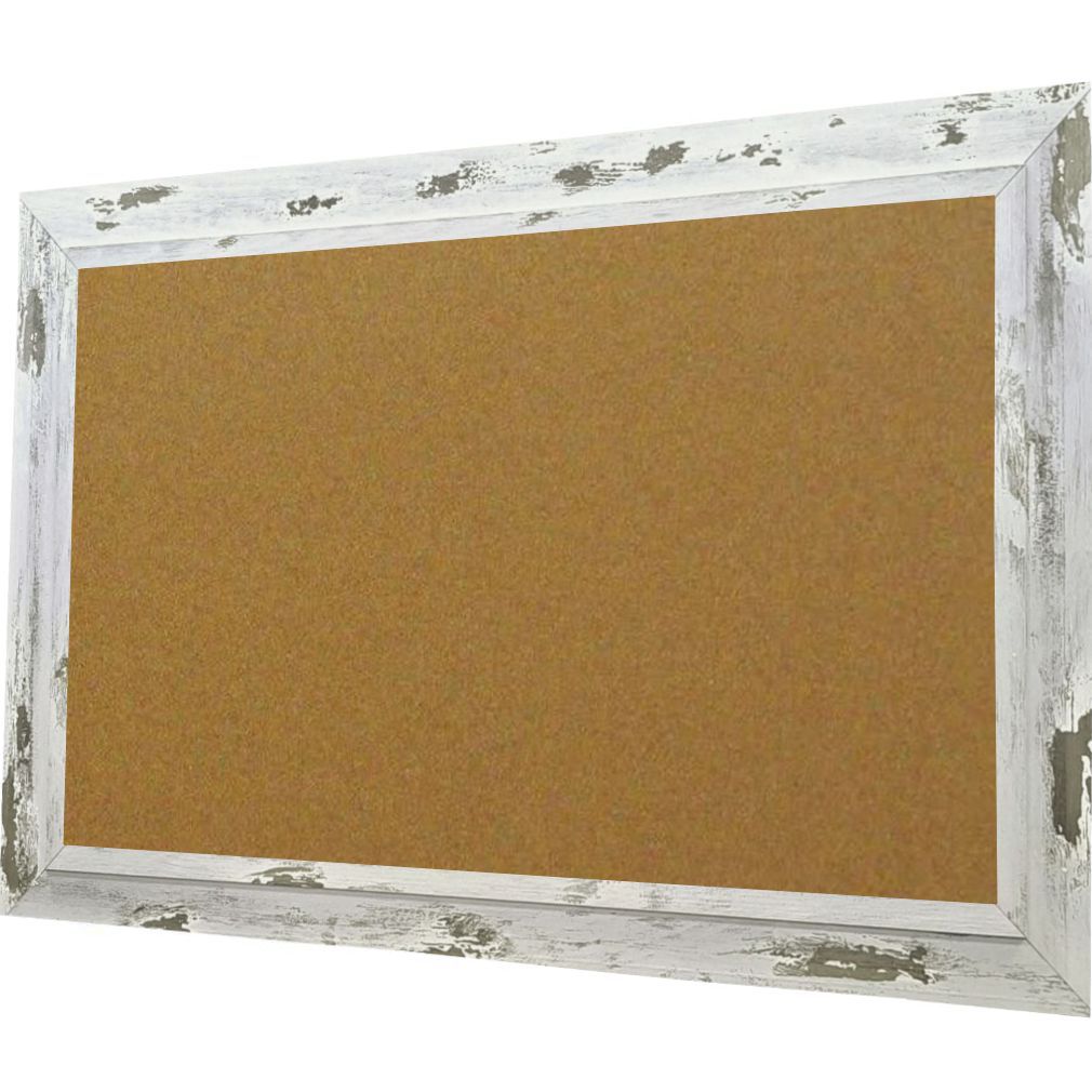 Cork Board with American Barnwood Frame - Peeling White